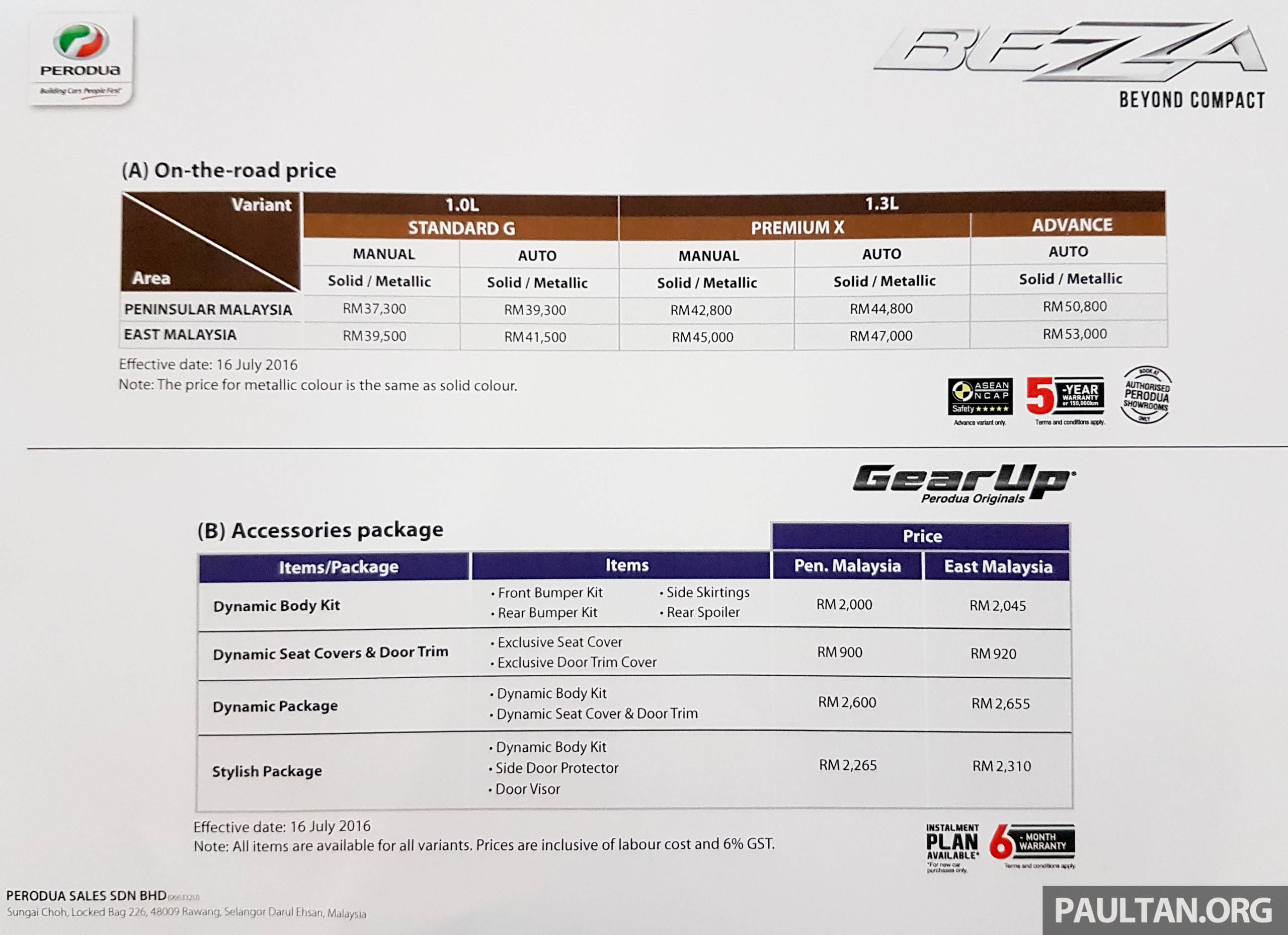 Perodua Bezza Price List 2018 - Perodua i