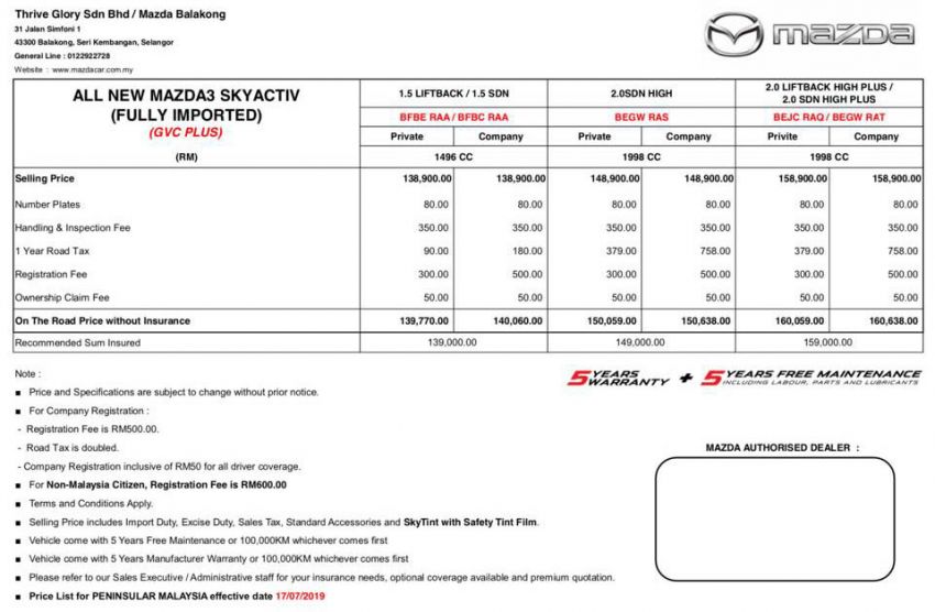 2019 Mazda 3 Malaysian pricing out - RM140k-RM161k 2019 ...